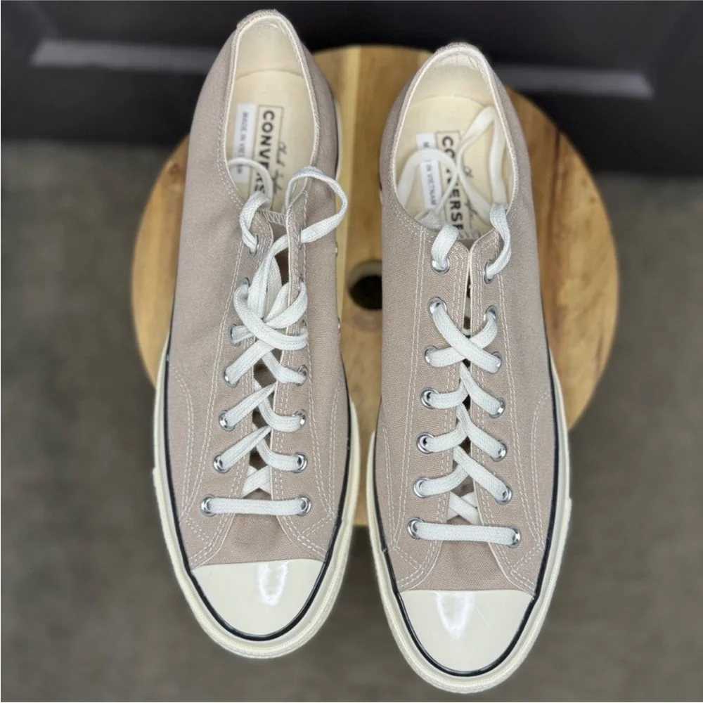 Converse Men's Low-Top Sneakers in Light Taupe and White - Picture 10 of 14